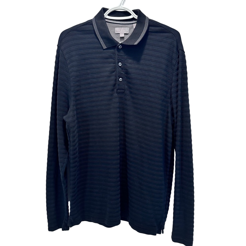 Ted Baker Mens Long Sleeve Textured Polo Shirt Black Size Large Golf Casual